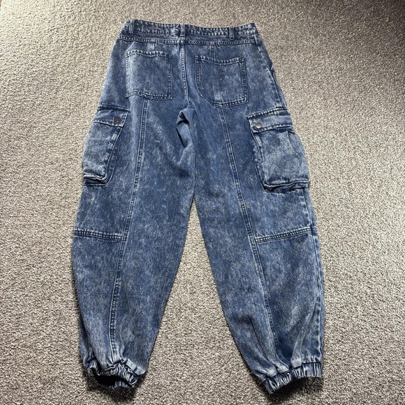 Future Collective Cargo Pants Womens 4 Blue Acid Wash Denim Jogger Style - Picture 9 of 9